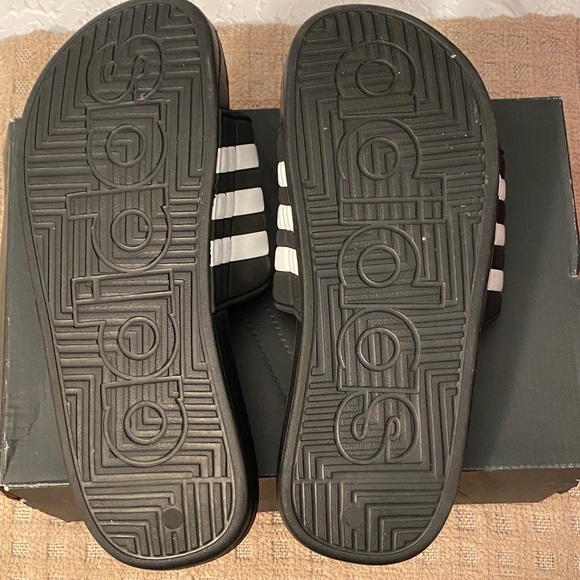 Adidas Black and White Striped Slides - Picture 3 of 3